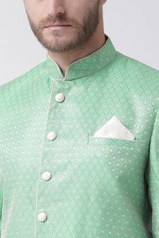 Jacquard Silk Green Color Sherwani with Patiala set