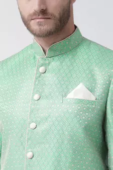 Jacquard Silk Green Color Sherwani with Patiala set