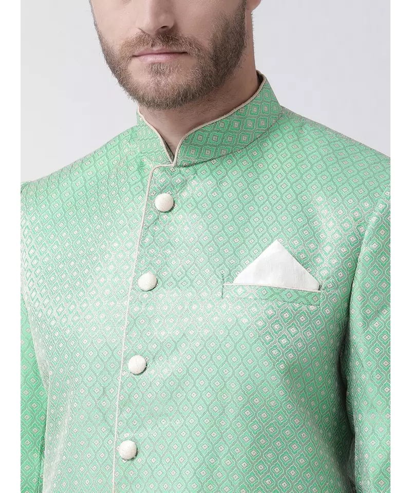 Jacquard Silk Green Color Sherwani with Patiala set