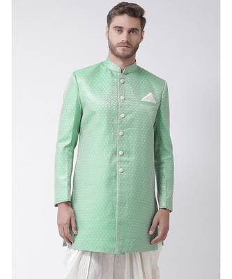 Jacquard Silk Green Color Sherwani with Patiala set 1