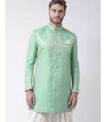 Jacquard Silk Green Color Sherwani with Patiala set