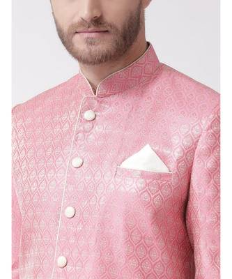 Jacquard Silk Pink Color Sherwani with Patiala set 2