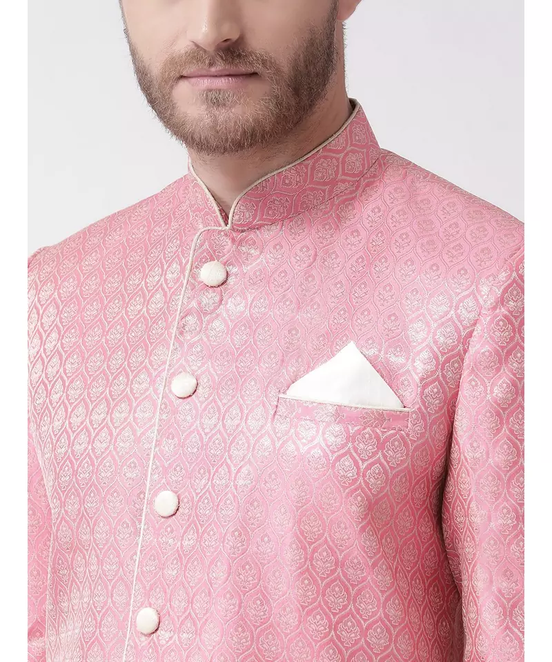 Jacquard Silk Pink Color Sherwani with Patiala set