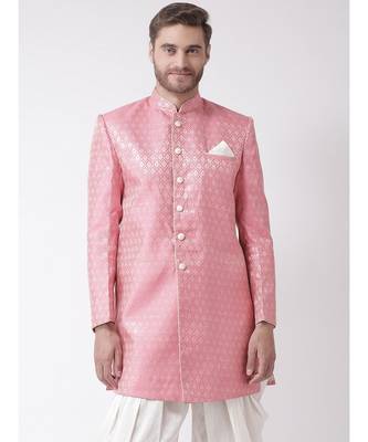Jacquard Silk Pink Color Sherwani with Patiala set 1