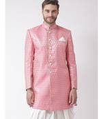 Jacquard Silk Pink Color Sherwani with Patiala set