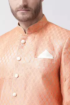 Jacquard Silk Orange Color Sherwani with Patiala set