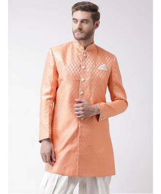 Jacquard Silk Orange Color Sherwani with Patiala set 1