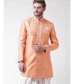 Jacquard Silk Orange Color Sherwani with Patiala set