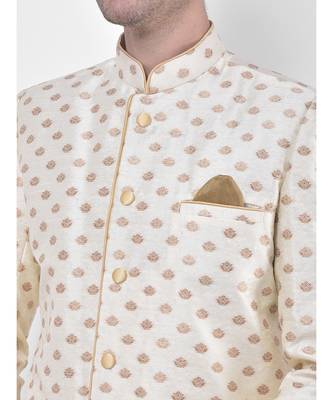 Jacquard Silk Off White Color Sherwani with Patiala set 1