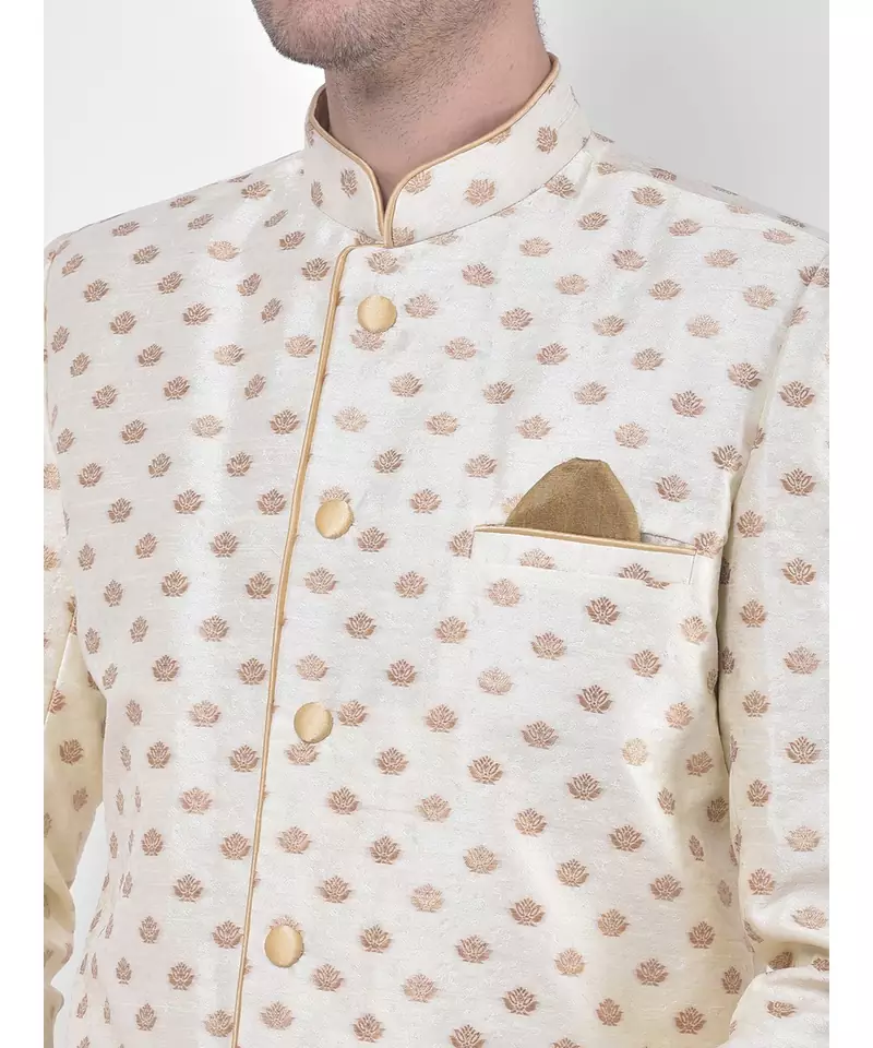 Jacquard Silk Off White Color Sherwani with Patiala set