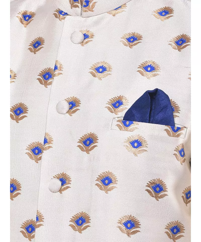 Jacquard Silk Off White Color Sherwani with Patiala set