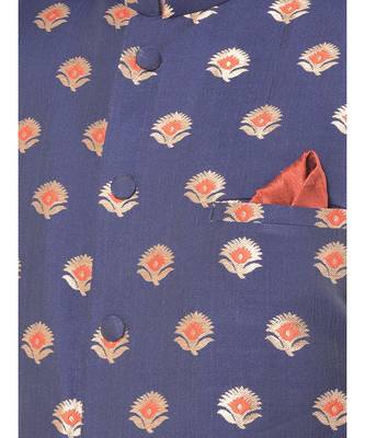 Jacquard Silk Navy Blue Color Sherwani with Patiala set 1