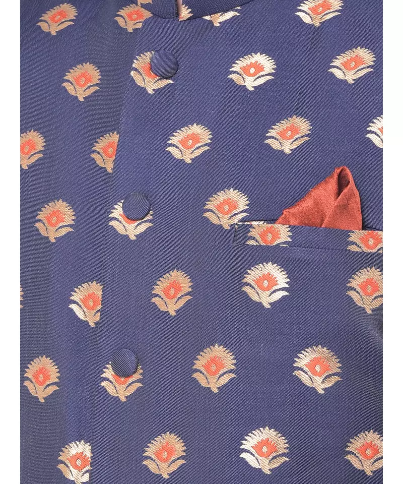 Jacquard Silk Navy Blue Color Sherwani with Patiala set
