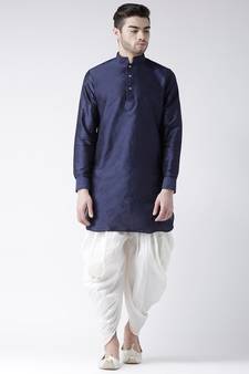 Dupion Silk Solid Off White Color Pathani Kurta with Patiala set for Men