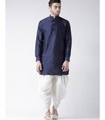 Dupion Silk Solid Off White Color Pathani Kurta with Patiala set for Men