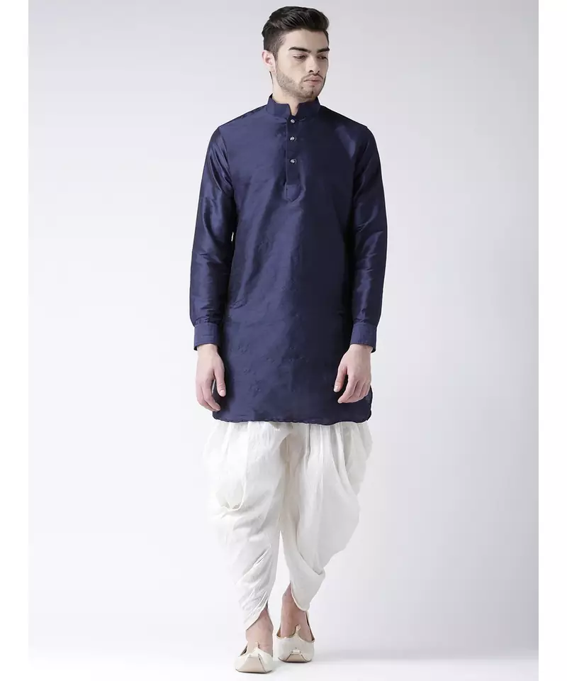 Dupion Silk Solid Off White Color Pathani Kurta with Patiala set for Men