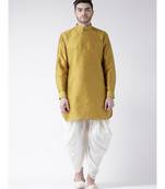 Dupion Silk Solid Off White Color Pathani Kurta with Patiala set for Men