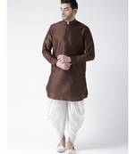Dupion Silk Solid Off White Color Pathani Kurta with Patiala set for Men