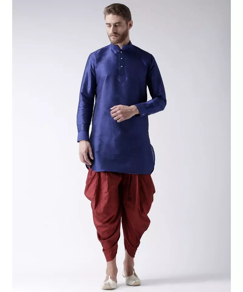 Dupion Silk Solid Maroon Color Pathani Kurta with Patiala set for Men