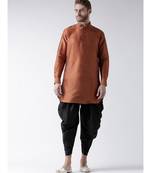 Dupion Silk Solid Black Color Pathani Kurta with Patiala set for Men