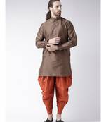 Dupion Silk Solid Orange Color Pathani Kurta with Patiala set for Men