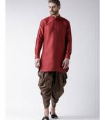 Dupion Silk Solid Brown Color Pathani Kurta with Patiala set for Men