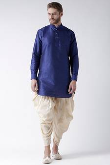 Dupion Silk Solid Cream Color Pathani Kurta with Patiala set for Men