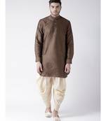 Dupion Silk Solid Cream Color Pathani Kurta with Patiala set for Men