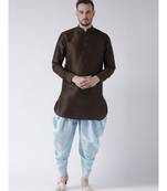 Dupion Silk Solid Sky Blue Color Pathani Kurta with Patiala set for Men