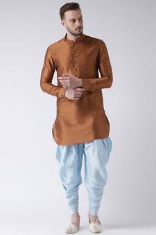 Dupion Silk Solid Sky Blue Color Pathani Kurta with Patiala set for Men