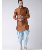 Dupion Silk Solid Sky Blue Color Pathani Kurta with Patiala set for Men