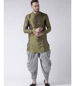 Dupion Silk Solid Silver Color Pathani Kurta with Patiala set for Men