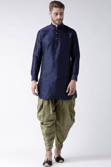 Dupion Silk Solid Green Color Pathani Kurta with Patiala set for Men