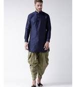 Dupion Silk Solid Green Color Pathani Kurta with Patiala set for Men