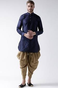 Dupion Silk Solid Brown Color Pathani Kurta with Patiala set for Men