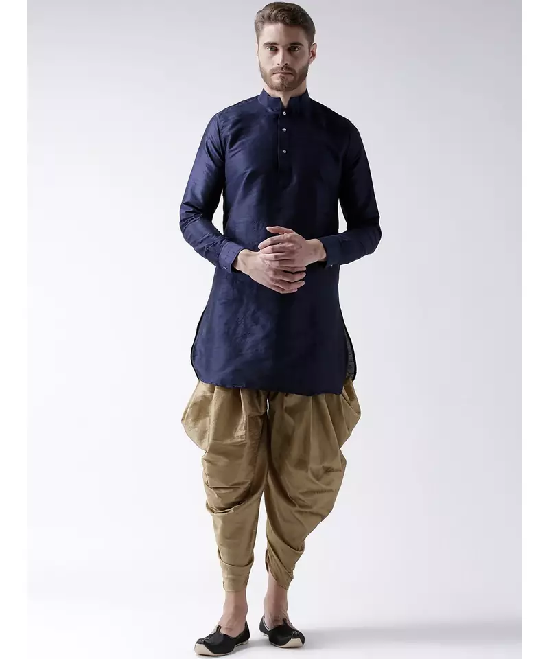 Dupion Silk Solid Brown Color Pathani Kurta with Patiala set for Men