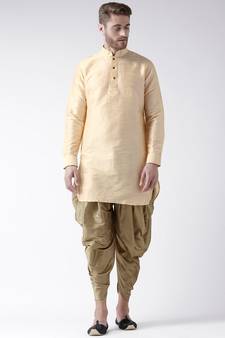 Dupion Silk Solid Brown Color Pathani Kurta with Patiala set for Men