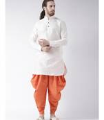 Dupion Silk Solid Coral Orange Color Pathani Kurta with Patiala set for Men