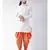 Dupion Silk Solid Coral Orange Color Pathani Kurta with Patiala set for Men