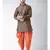 Dupion Silk Solid Coral Orange Color Pathani Kurta with Patiala set for Men