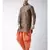 Dupion Silk Solid Coral Orange Color Pathani Kurta with Patiala set for Men