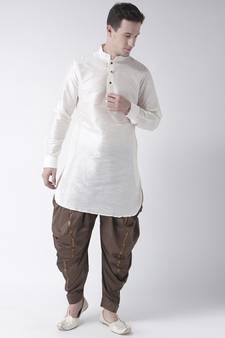 Dupion Silk Solid Brown Color Pathani Kurta with Patiala set for Men