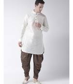 Dupion Silk Solid Brown Color Pathani Kurta with Patiala set for Men