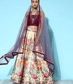 Off White Woven Design Silk Blend Semi stitched Lehenga Choli with Dupatta