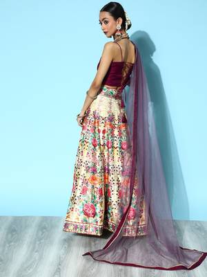 Off White Woven Design Silk Blend Semi stitched Lehenga Choli with Dupatta 2