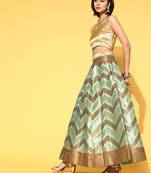 Sea Green chevron zigzag Woven Design Silk Blend Semi stitched Lehenga Choli with Dupatta