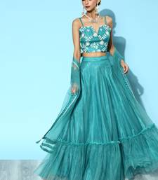 Blue Embroidered Net Semi stitched Lehenga Choli with Dupatta