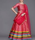 Pink & Gold Woven Silk Blend Semi-Stitched Lehenga & Unstitched Blouse With Dupatta