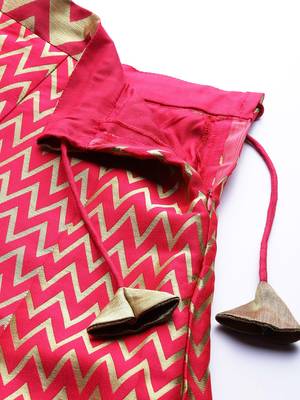Pink & Gold Woven Silk Blend Semi-Stitched Lehenga & Unstitched Blouse With Dupatta 3