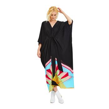 JSDC V-Neck Belt Style Black Chelsea Georgette Kaftan For Women 1